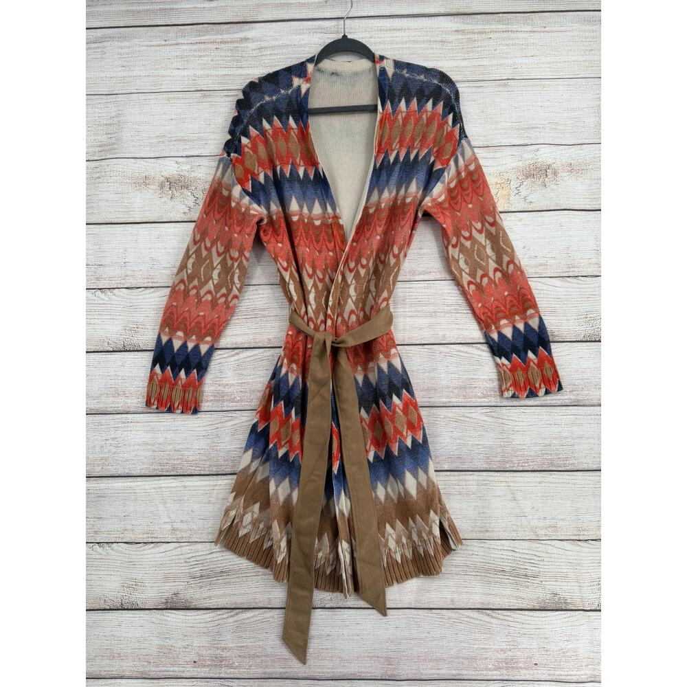 Chico's Southwest Print Duster Cardigan Sweater Womens S/M Blue Beige Orange